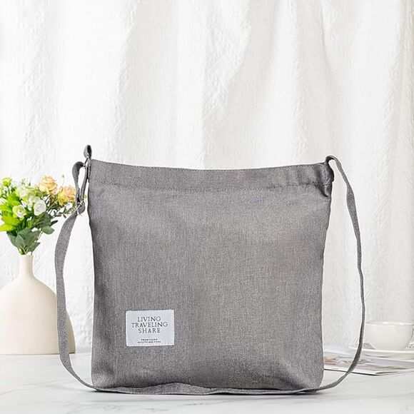 Women's Light Grey Imported Canvas Retro Large Size Shoulder Crossbody Tote Bag - Picture 3 of 4